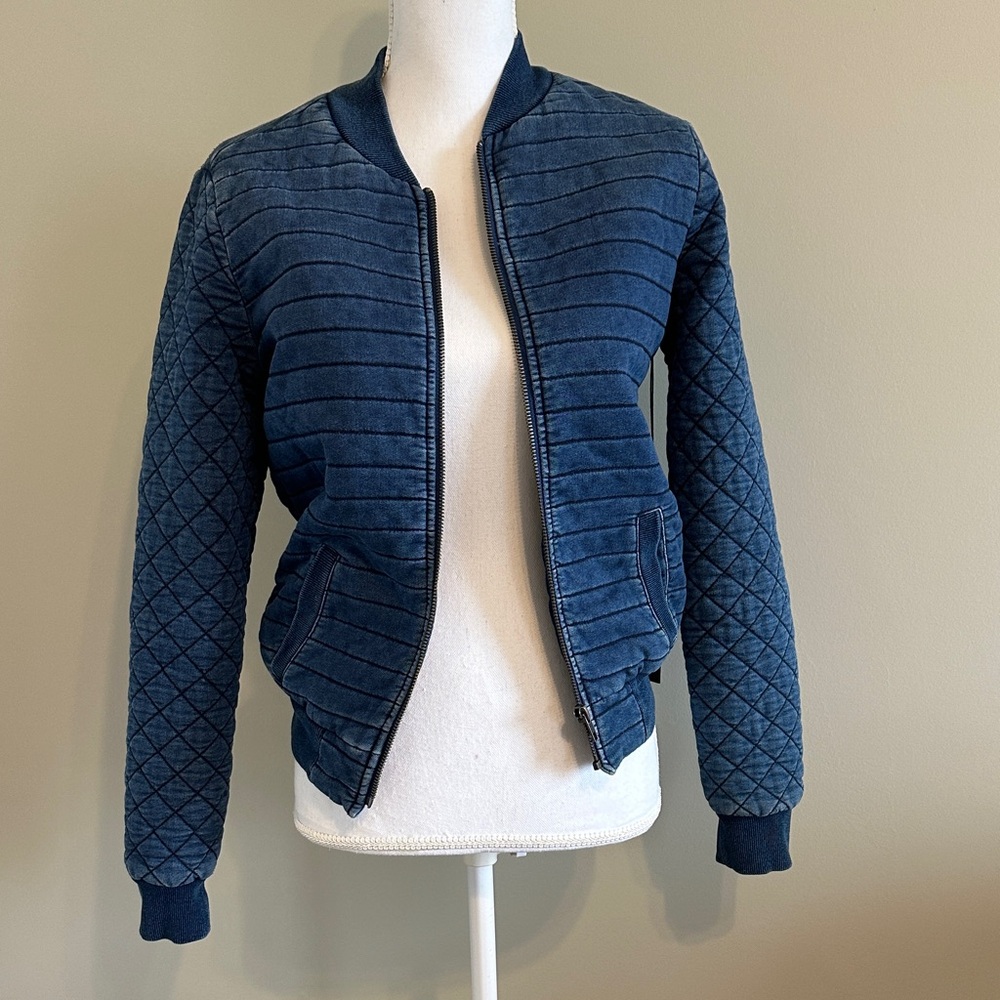 Tinsel Quilted Navy Blue Bomber Jacket